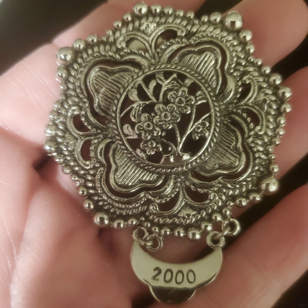 Sylvia Dahl Ornate Millennium Scarf Clip Pendant Vintage Jewelry Silver
